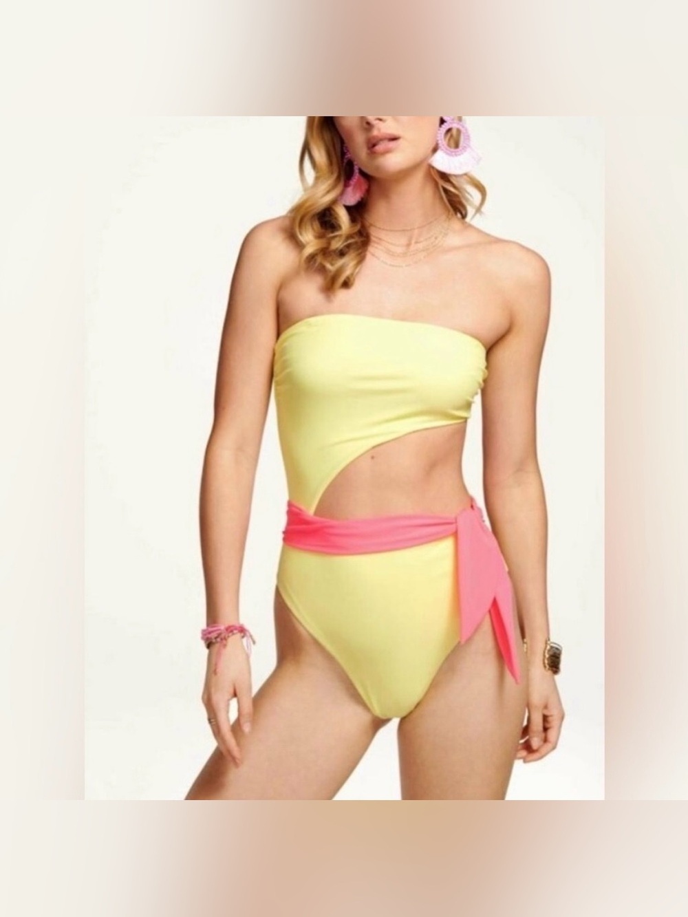 NWT Ramy Brook Yellow and Pink Cutout Swimsuit